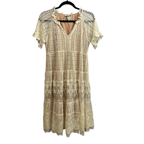 Sundance Dresses & Skirts - Sundance Lady Annie Embroidered Mesh Dress Lace Tiered V Neck Small Country Chic